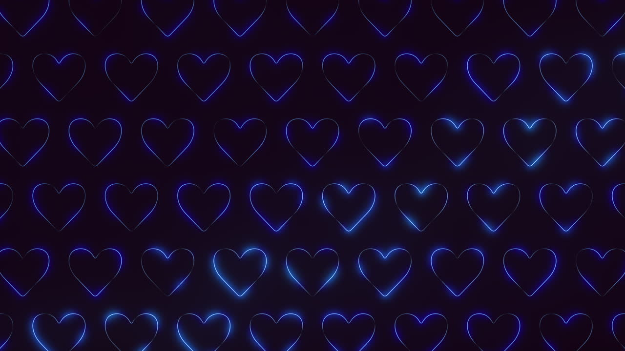 Circular arrangement of glowing blue hearts on a black background, emits a radiant and enchanting atmosphere. A mesmerizing display of interconnected love and beauty captured