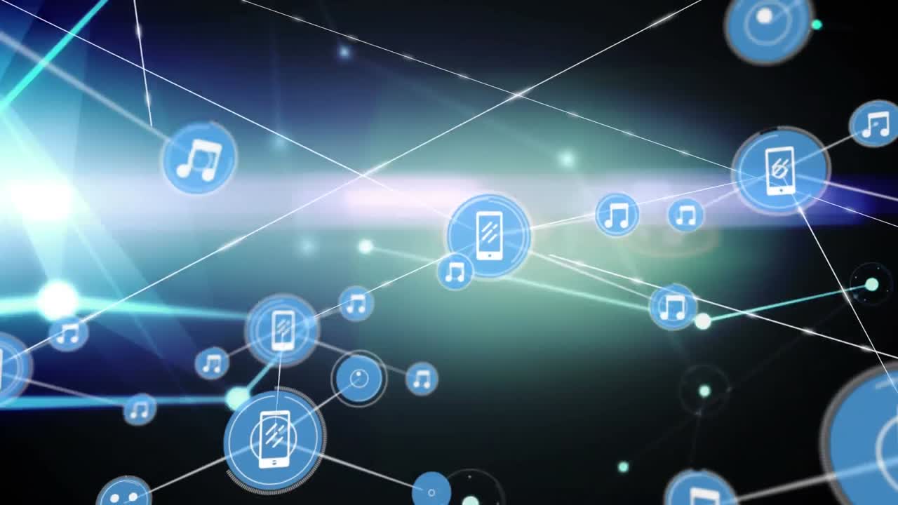 검은색 배경에 아이콘으로 연결 네트워크의 애니메이션