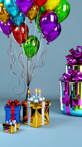 birthday celebration with colorful balloons and gifts