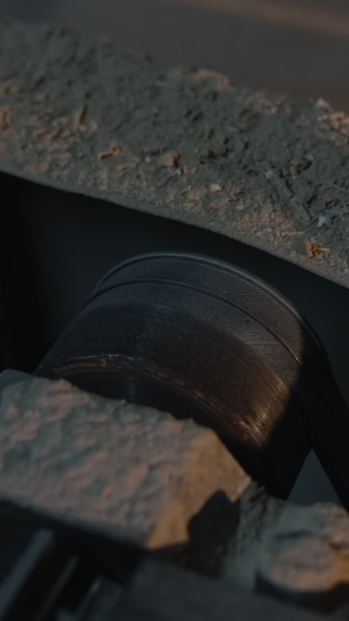 Close-up of a Rotating Pulley in an Industrial Setting