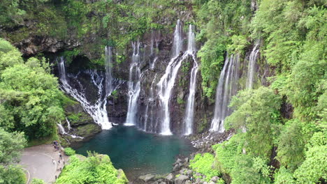 aerial flight towards the grand galet falls, cascade langevin on the island of réunion