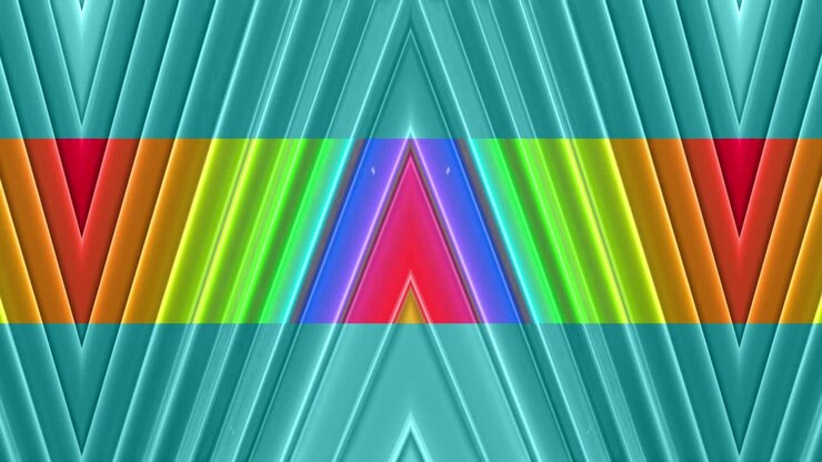 Abstract 3d seamless bright background in 4k with rainbow tapes. Rainbow multicolored stripes move cyclically in simple geometry cartoon creative style. Looped smooth animation. 61