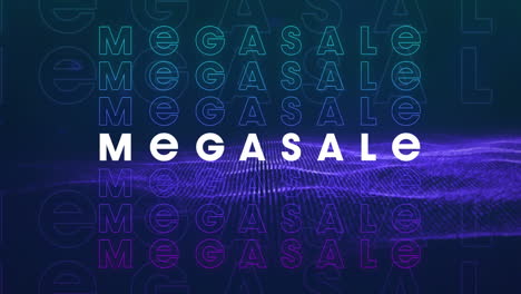 animation of mega sale text over moving purple wave