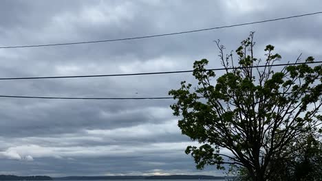 drone flying through the cloudy sky