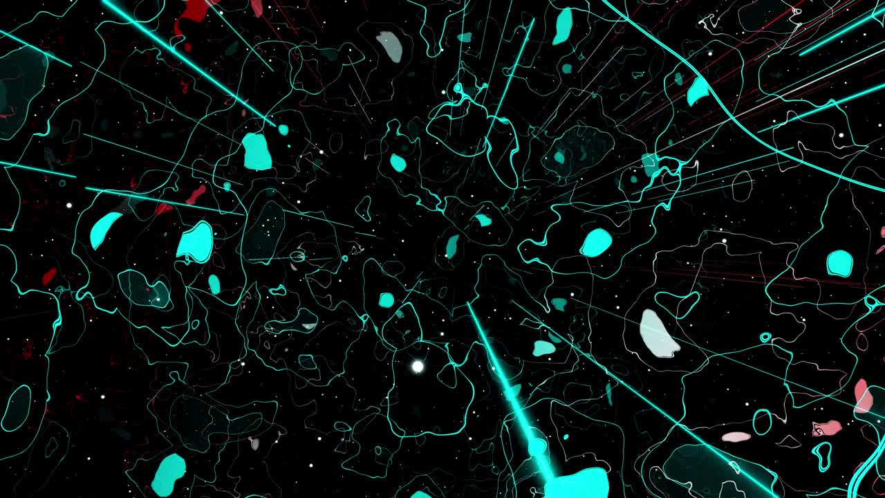 Multicolor motion design vj loop as abstract modern Art. Motion graphic, camera fly and rotate in art space, multilayer structure pattern, glow particles and lines. Ornamental texture. Motion design