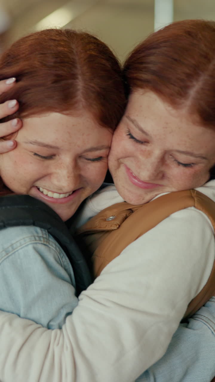Due giovani donne con i capelli rossi che si abbracciano e sorridono