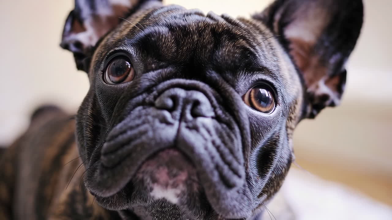 Close-up of a Brindle French Bulldog