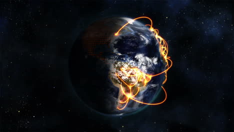 shaded earth with orange connections and stars, image courtesy of nasa.org.