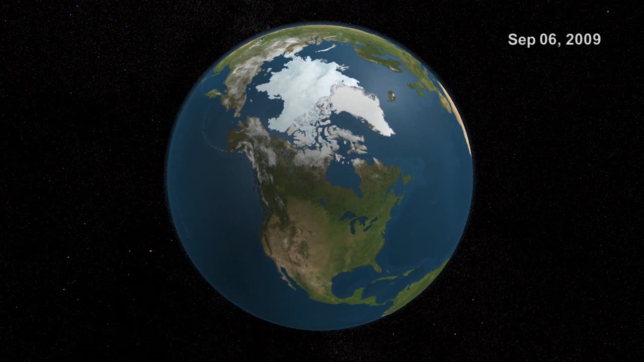 un mapa animado del globo muestra la formación de hielo marino en el ártico en 2010