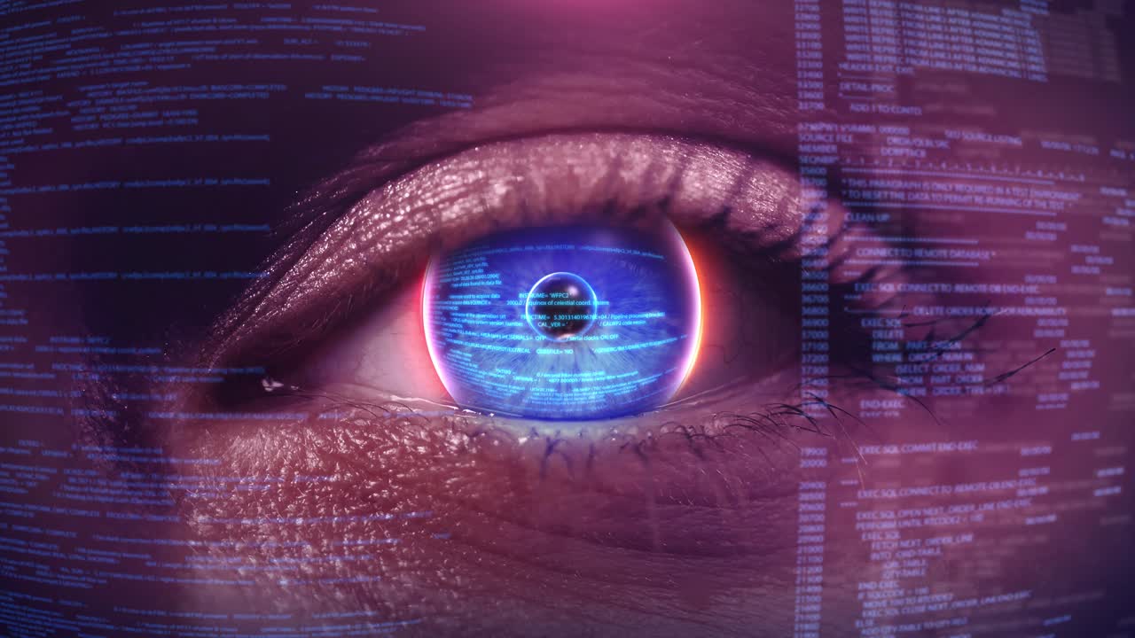 Digital eye biometric scan eye biometric scan intricate digital patterns overlaid iris hinting