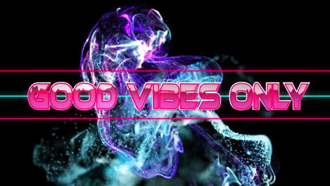 animación de buenas vibraciones solo banner de texto sobre ondas digitales púrpuras brillantes contra un fondo negro.
