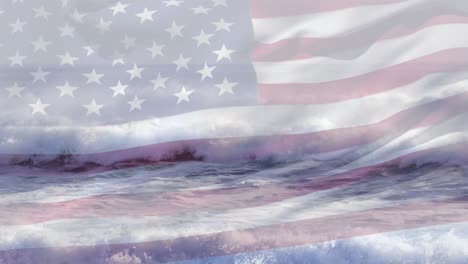 Animation-of-flag-of-united-states-blowing-over-beach-seascape