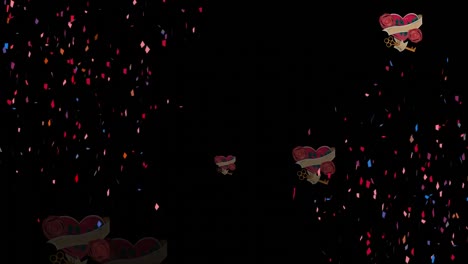 Animation-of-confetti-falling-with-red-hearts