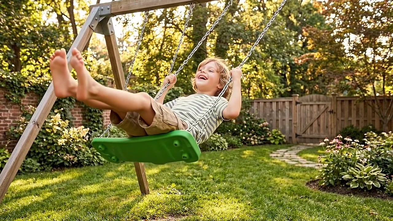 Woman smiling while relaxing in hammock in green garden