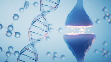 sinapsis de la célula neuronal, concepto de biología, representación en 3d.