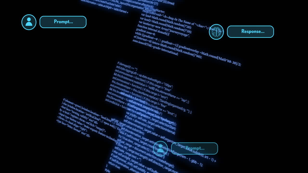 Animation of ai data processing over black background
