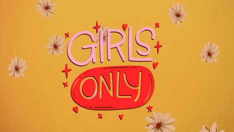 Animation-of-girl-only-text,-over-falling-flowers