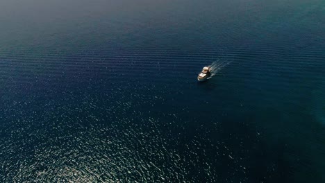 drone shot over the yacht, boat and sea, summer in agios nikolaos crete greece