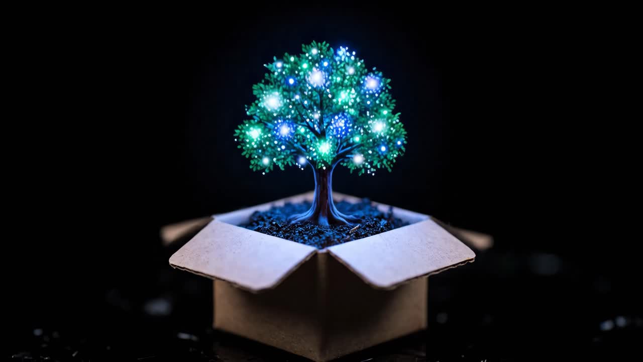 Glowing Sphere and Tree in a Box