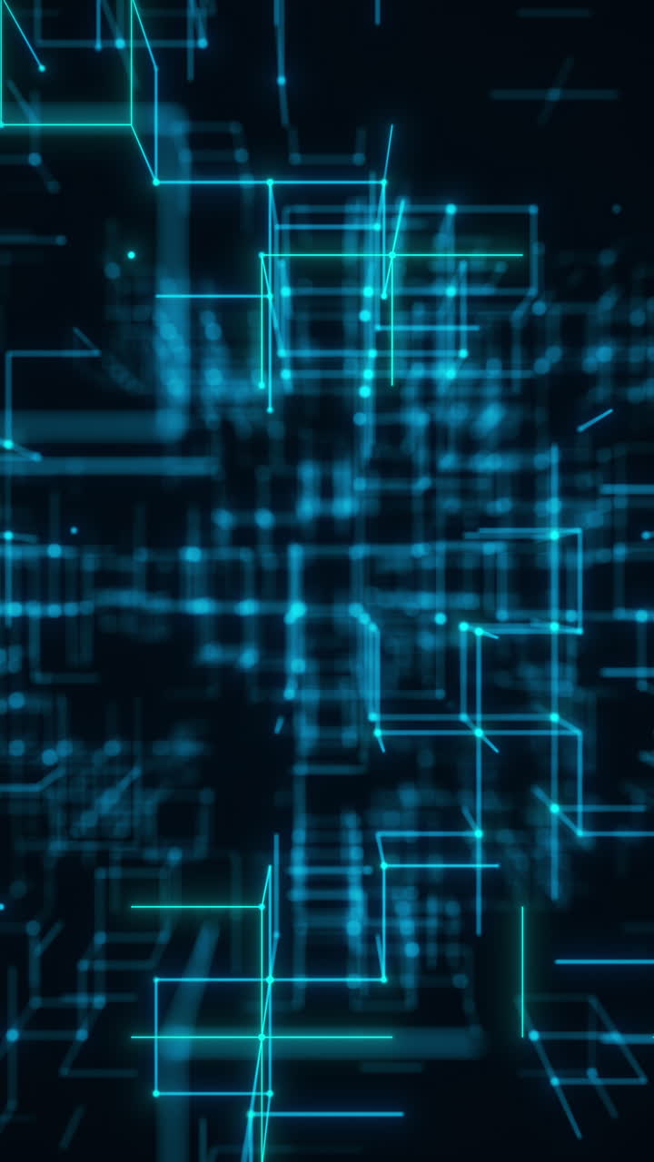Blåglødende, vertikale wireframe-kuber i højhastigheds futuristisk gitter. Looped 3D-rendering
