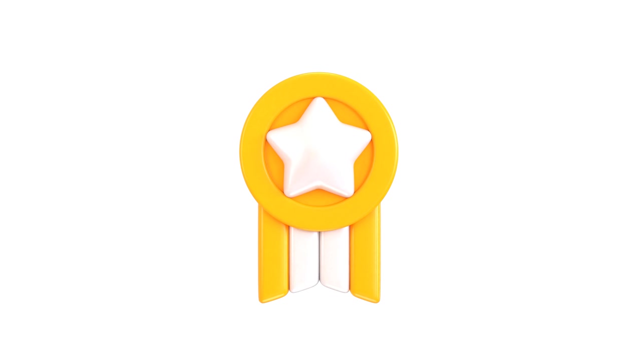 3D Animated Gold Medal Icon Rotating on White Background