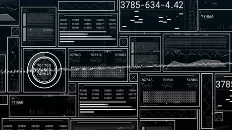 Animation of digital data processing over dark background