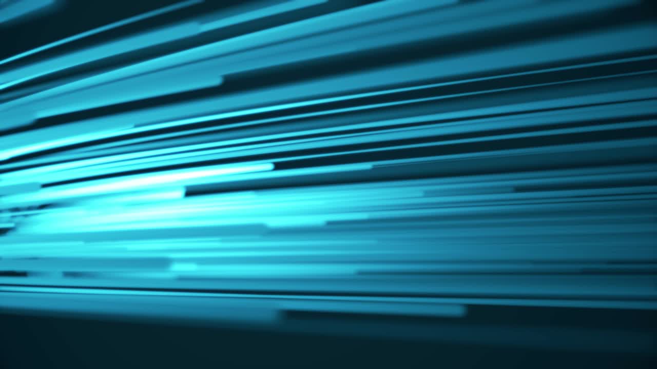 Beautiful light photons running fast blue color. Digital design concept. Looped animation of glowing lines