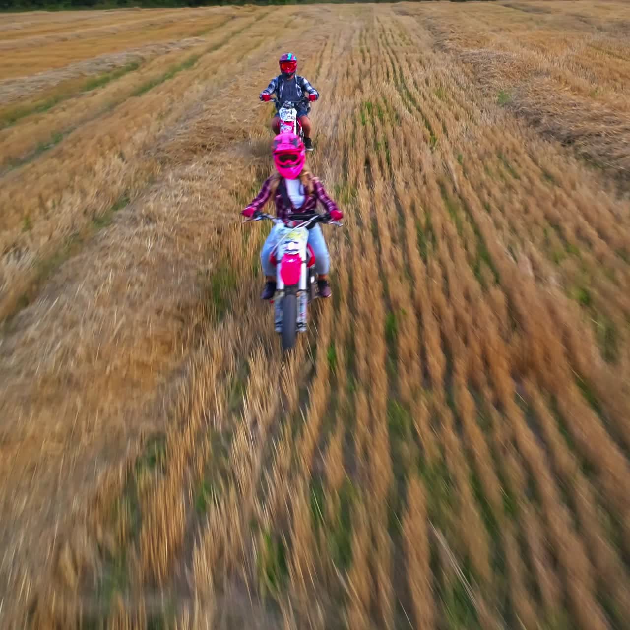 Outdoor motorbike sport countryside. Motorcycle traveling aerial view