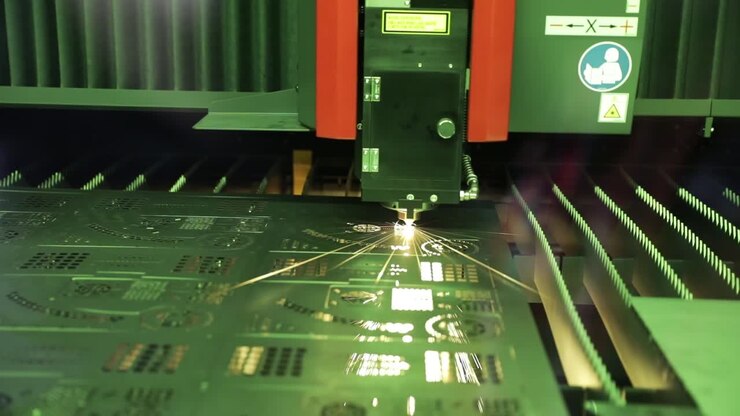 CNC Laser cutting of metal, modern industrial technology.