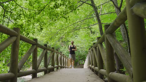 jogging in the forest.