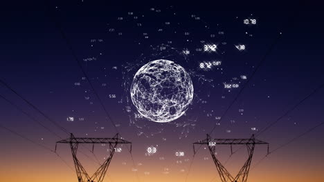 animación del globo con números sobre las torres de electricidad