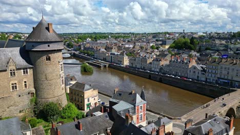 aerial view of a castle and town in france