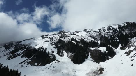 paisaje montañoso rocoso nevado con árboles