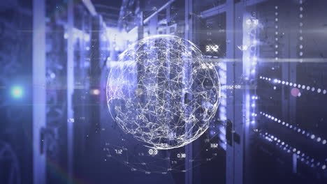 animation of globe and data processing over computer servers