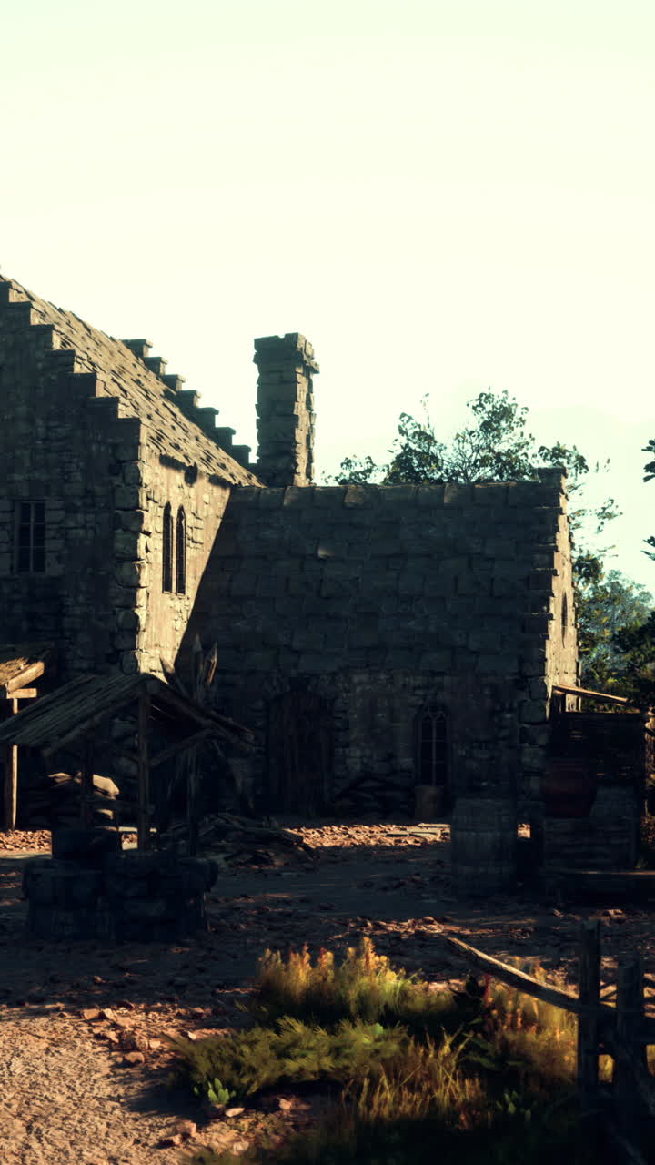 앞 에 우물 이 있는 돌 건물