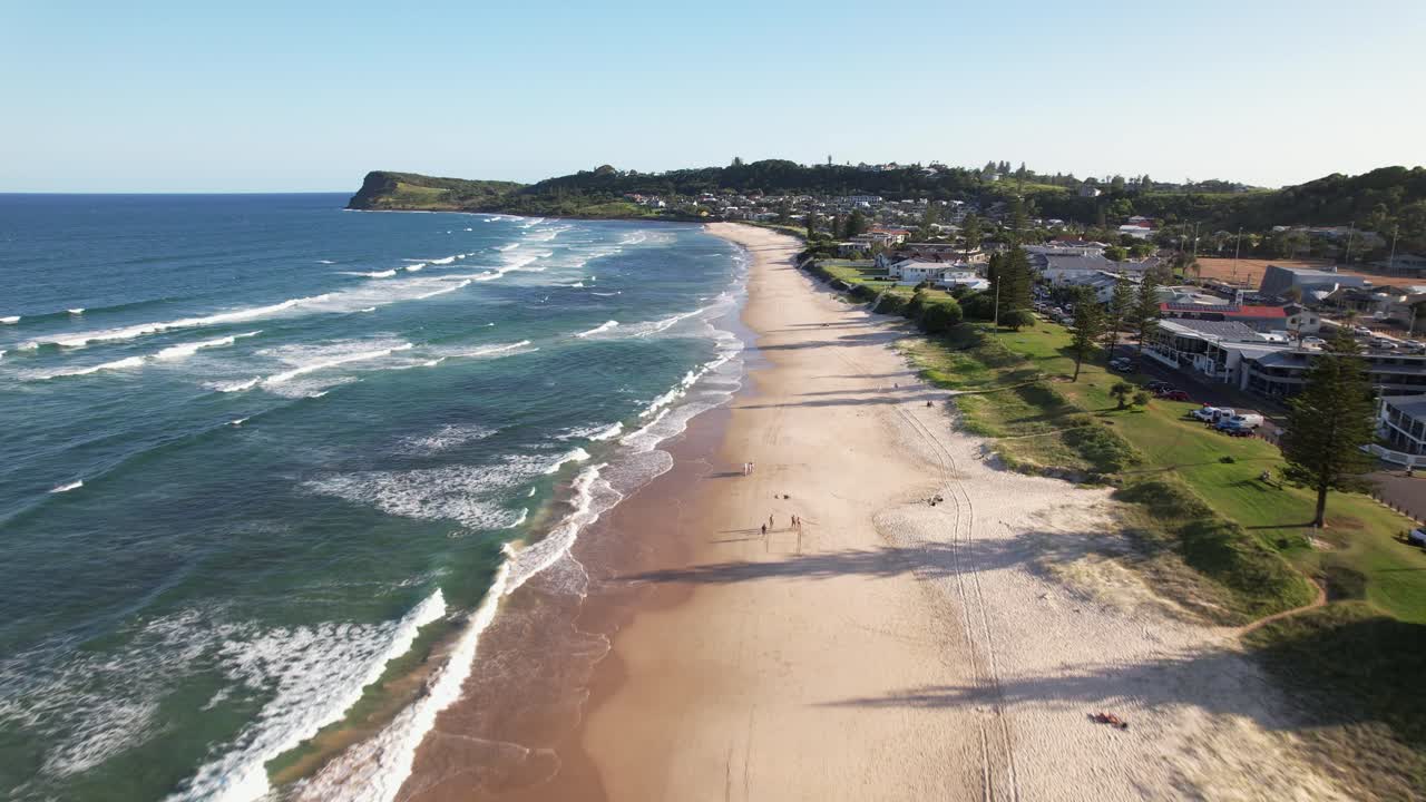 Seaside Village Houses And Holiday Homes Along The Seven Mile Beach Lennox Head, Northern Rivers, New South Wales, Australia. - aerial shot