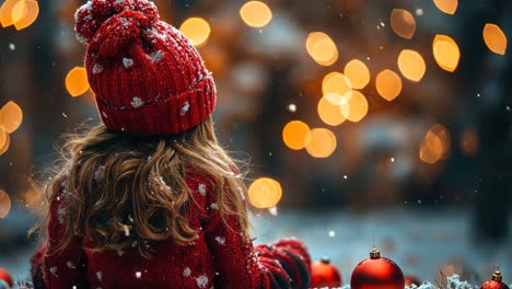 child enjoying holiday season surrounded by glowing lights and snow