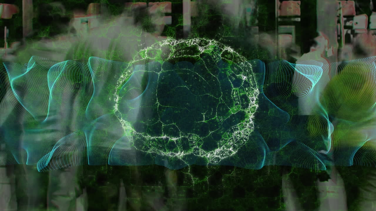 animación del cerebro humano girando sobre personas que caminan en movimiento rápido