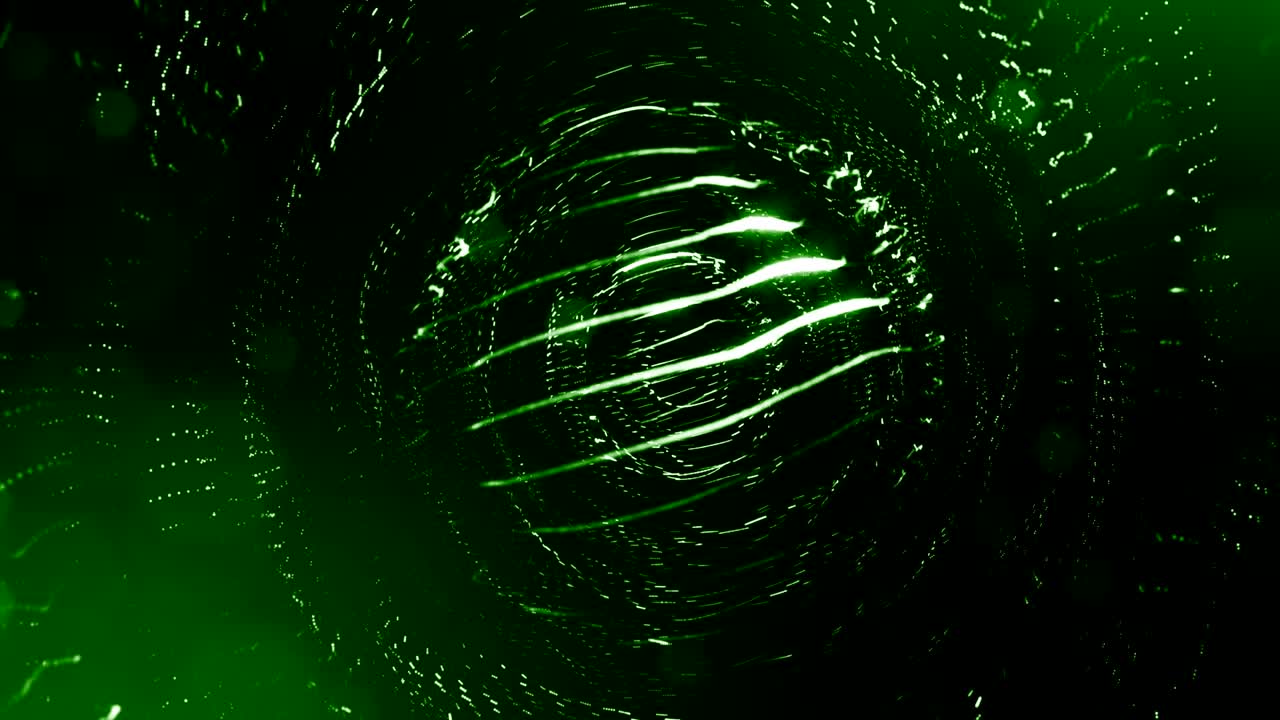 3d render of luminous particles as science fiction background or modern abstract green background of particles with depth of field and bokeh like vj loop. Particles form line and round structure. 3