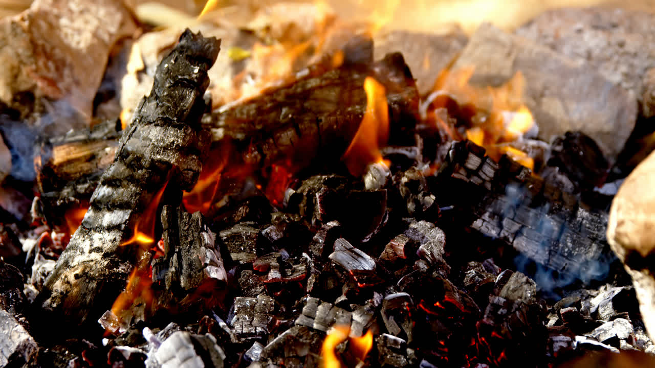 fuego de campamento ardiendo en el campo 4k