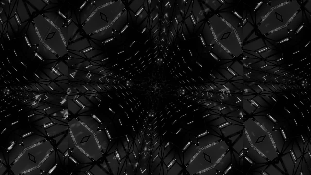 movimiento de caleidoscopio brillante monocromático con estructura de cristal, animación de renderizado cgi 3d con capacidad de bucle