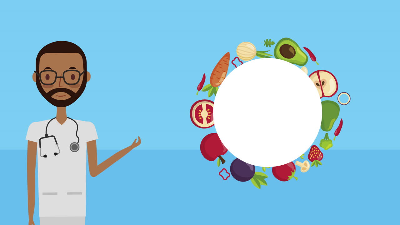 профессиональный врач с анимацией здорового образа жизни