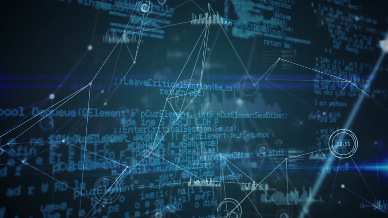 Animation of network of connections and diverse data in digital space