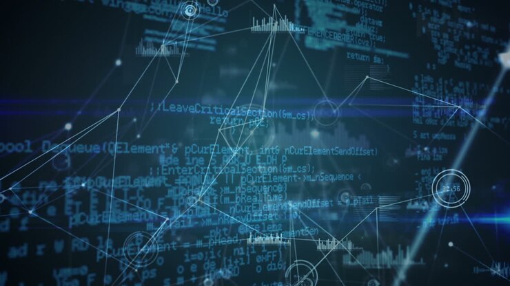 Animation of network of connections and diverse data in digital space