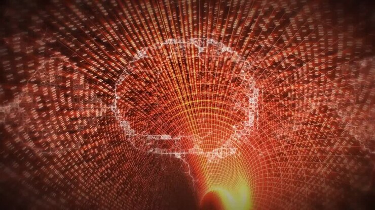 Animation of human brain over digital tunnel