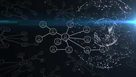 animation of network of connections with people icons over globe