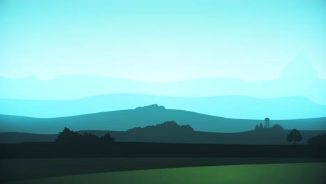 silhouette landscape with mountains and hills