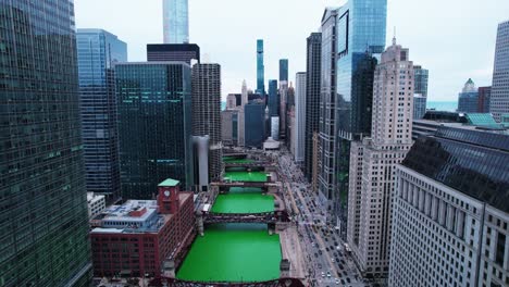 Chicago-River-on-St-Patrick-Day.-Aerial-4k