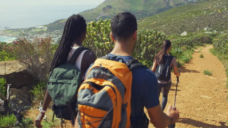 friends hiking on a mountain trail