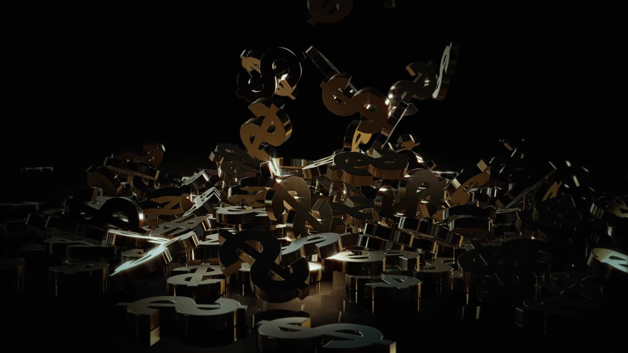 la caída del signo es el dólar. animación de señales de caída. animación, creada en la física 3d grande